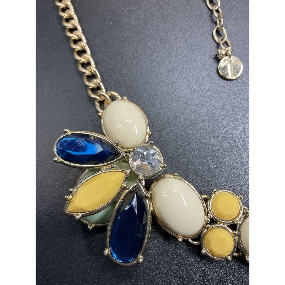Goldtone Bee Blue Yellow Cream Green Acrylic Insets Talbots Statement Necklace - Picture 12 of 14
